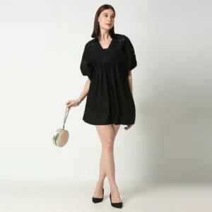 Black butterfly dress with cutwork embroidery