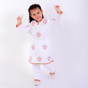 Ivory kurta set with multi colored thread work motifs