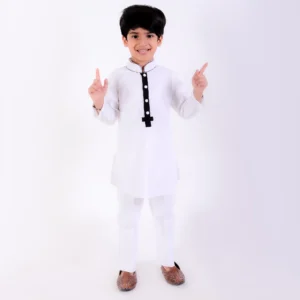 Ivory Contrast Stitch Detail Kurta Set with Matching Pants