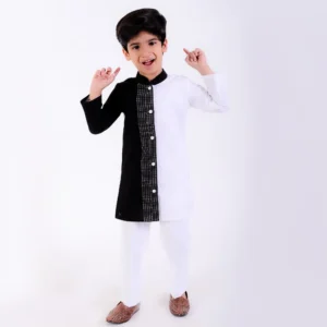 Half Black and Half Ivory Kurta Set with Matching Pants