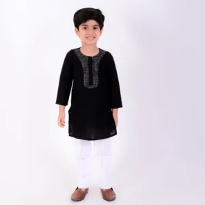 Black Stitch Detail Yoke Kurta Set with Contrast Pants