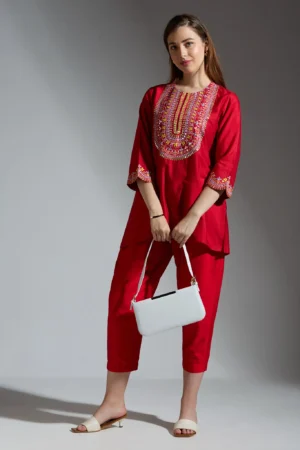 Red Embroidered co-ord set