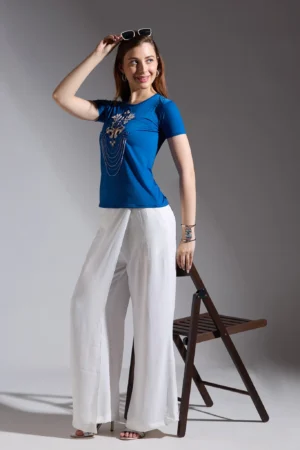 Blue Crop Top with Hand Embroiderd Motif