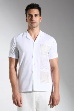 Ivory Shirt with contrast stitch detail on pocket and front