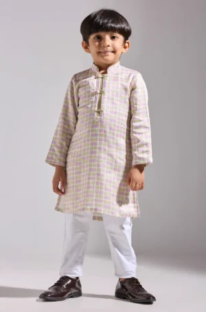Cube Print Kurta with Contrast Detail Placket