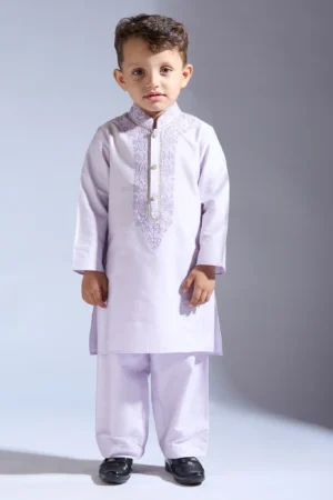 Lilac Embroidered Kurta Set with Matching Pants
