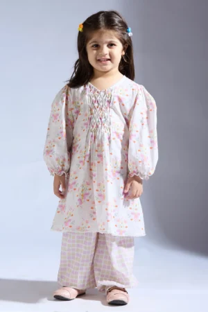 Printed Smocked Kurta set with pants