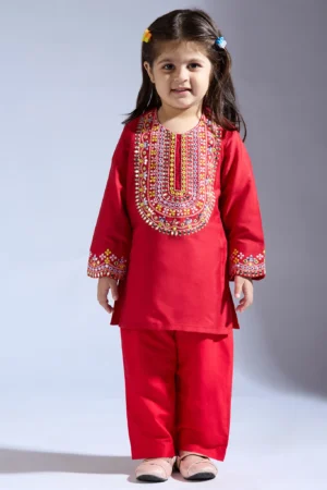 Red co-ord set with embroidery