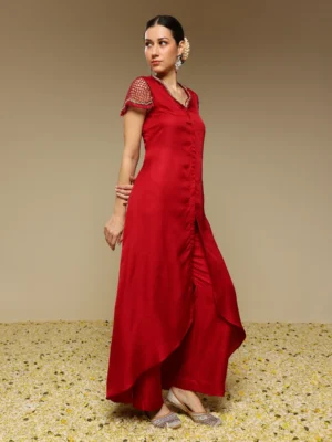Maroon Embroidered Kurta with Pants