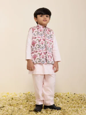 Light Pink Kurta Set with Printed Modi Jacket