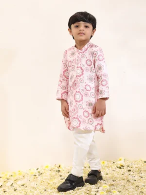 Floral Print Kurta Set with Potli Button Detail and Narrow Pants