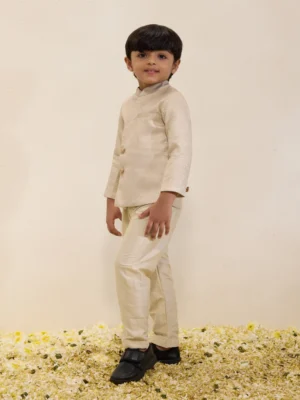 Light Gold Shimmer Sherwani Set with Matching Pants