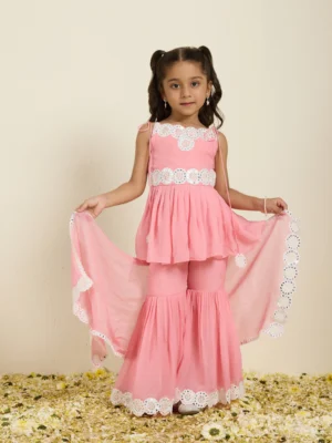 Pink mirror work sharara set