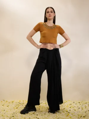 Mustard embroidered crop top