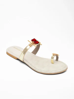 Ivory Gem Toe Ring Flat - Ethnic Heels & Bridal Sandals for Women