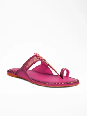 Pink Gold Ethnic Flat Sandal - Kolhapuri Sandals & Ethnic Footwear for Women