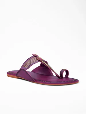Purple Gold Ethnic Flat Sandal - Kolhapuri Sandals & Ethnic Footwear for Women