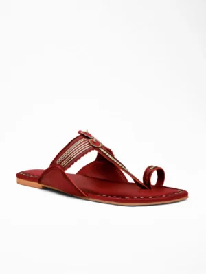 Red Gold Ethnic Flat Sandal - Kolhapuri Sandals & Ethnic Footwear for Women