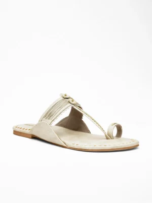Off-White Gold Ethnic Flat Sandal - Kolhapuri Sandals & Ethnic Footwear for Women