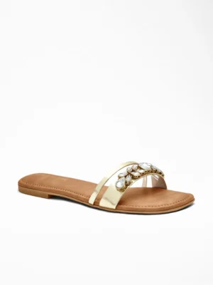 Gold Crystal Flat Slide Sandal - Embellished Sandals & Party Flats for Women
