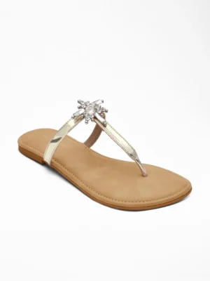Gold Crystal Toe Post Sandal - Embellished Sandals & Ethnic Footwear for Women