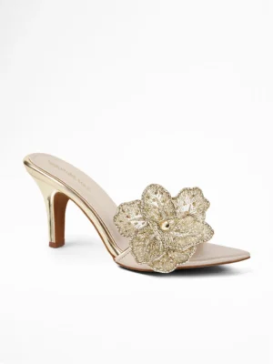 Gold Flower Heel Mule - Bridal Heels & Embellished Heels for Women