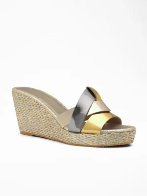 Gold Silver Wedge Wedge Mule - Wedge Heels Women & Gold Heels for Women