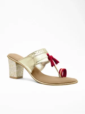Gold Red Tassel Block Heel Sandal - Block Heels Women & Ethnic Heels for Women