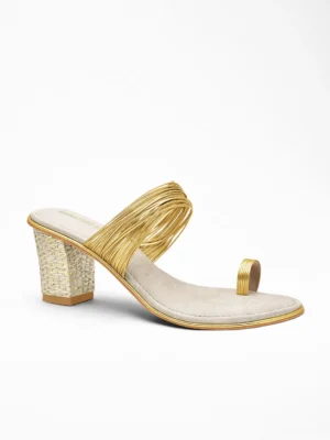 Off-White Gold Block Heel Sandal - Block Heels Women & Party Heels for Women