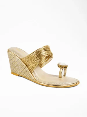 Gold Wedge Toe Ring Sandal - Wedge Heels Women & Ethnic Heels for Women