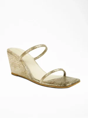 Gold Croc Wedge Mule - Wedge Heels Women & Gold Heels for Women