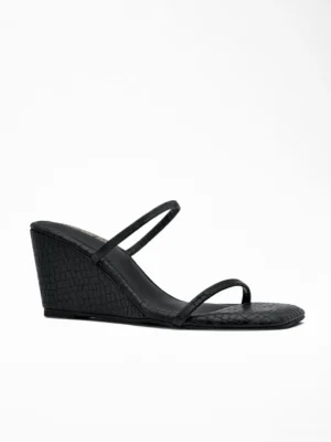 Black Croc Wedge Mule - Wedge Heels Women & Black Heels for Women