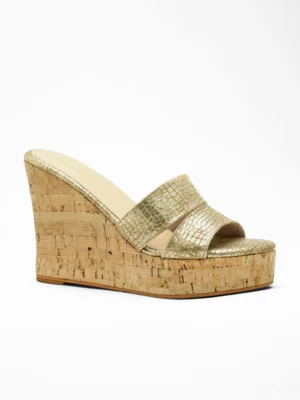 Gold Croc Cork Wedge Wedge - Wedge Heels Women & Mules for Women