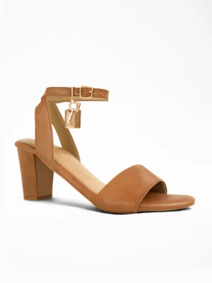 Tan Block Heel Padlock Sandal - Block Heels Women & Ankle Strap Heels for Women