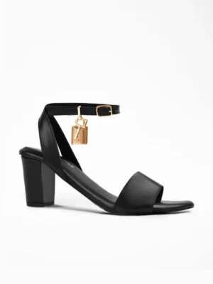 Tan Block Heel Padlock Sandal - Block Heels Women & Ankle Strap Heels for Women