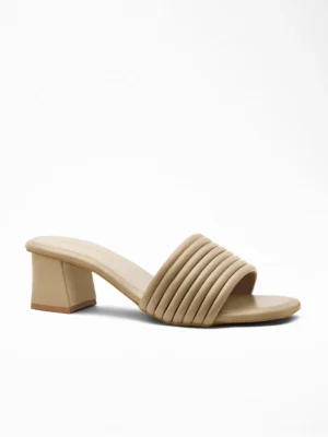 Nude Pleated Block Heel Mule - Block Heels Women & Nude Heels for Women