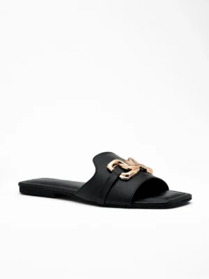 Black Flat Slide - Flat Sandals Women & Embellished Sandals for Women