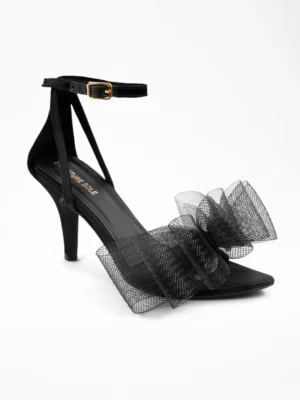 Black Tulle Ruffle Heel Sandal - Heels for Women & Party Heels for Women