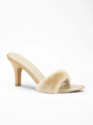 Nude Faux Fur Heels Mule - Heels for Women & Party Heels for Women