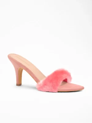 Pink Faux Fur Heels Mule - Heels for Women & Party Heels for Women