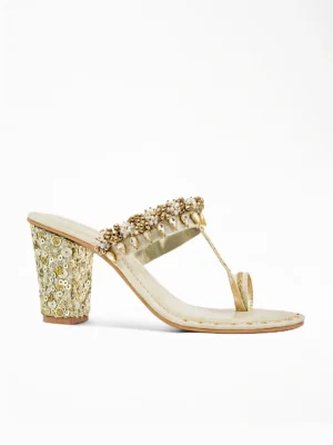 Ivory Kundan Block Heel Sandal - Ethnic Heels & Bridal Heels for Women