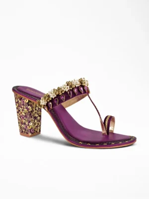 Purple Pearl Bead Ethnic Flat Sandal - Ethnic Heels & Bridal Sandals for Women