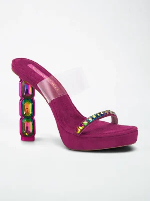 Pink Iridescent Jewel Heel Wedge Mule - Wedge Heels Women & Embellished Heels for Women