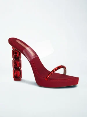 Red Crystal Jewel Heel Wedge Mule - Wedge Heels Women & Embellished Heels for Women