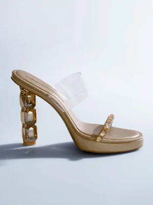 Gold Crystal Jewel Heel Wedge Mule - Wedge Heels Women & Embellished Heels for Women