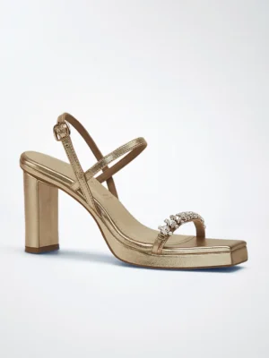 Gold Strappy Block Heel Ankle Sandal - Block Heels Women & Ankle Strap Heels for Women