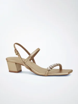 Gold Crystal Toe Strap Block Heel Sandal - Block Heels Women & Ankle Strap Heels for Women