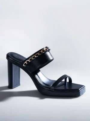 Black Chain Trim Wedge Block Heel - Block Heels Women & Party Heels for Women