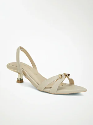 Cream Cross-Strap Gold Hardware Heel - Heels for Women & Nude Heels for Women
