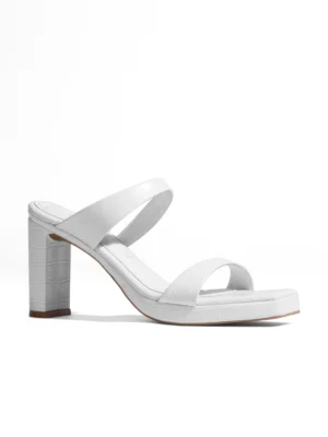 White Croc Double Strap Block Heel - Block Heels Women & White Heels for Women